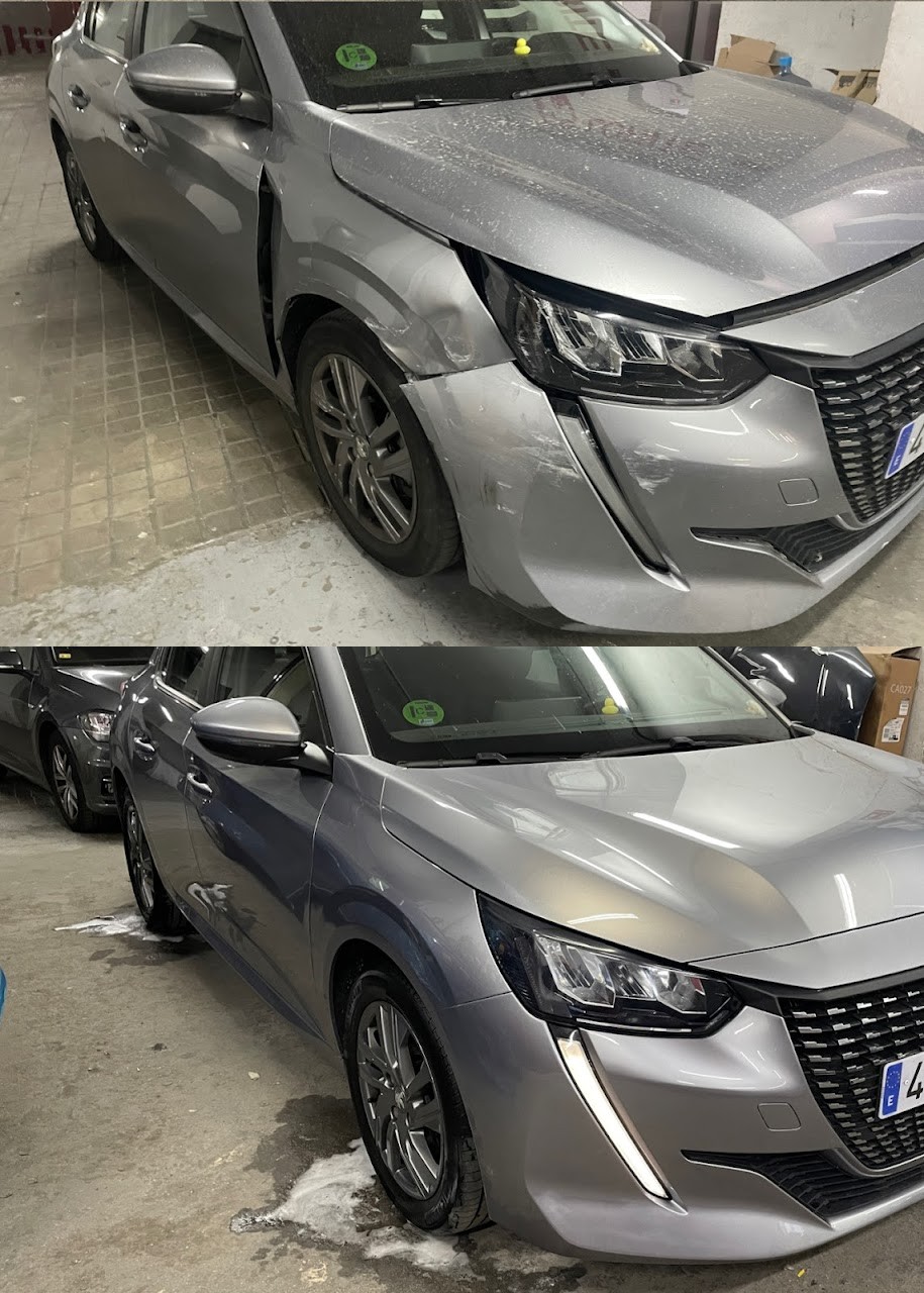 Antes y después de una reparación de chapa y pintura en Talleres Lorite